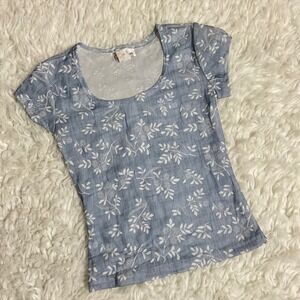 Vintage Cosmos Collection Blue Floral Jacquard Cottagecore Top Small Made USA